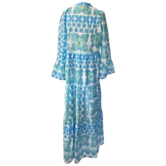 HALE BOB Long cotton pin tuck  Blue and Green Patterned Maxi Dress Size SMALL - Picture 4 of 10
